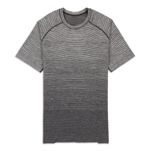 Lululemon Mens Metal Vent Tech Short Sleeve Shirt Gray/Black Ombre Stripe Lightw - Picture 2 of 8